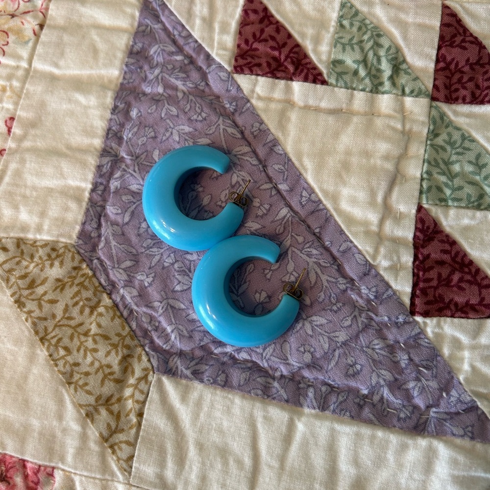 Vintage Sky Blue chunky hoop Crescent Earrings